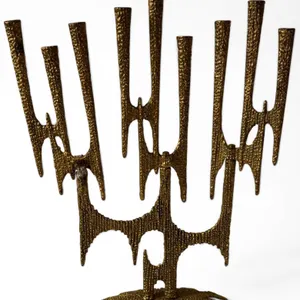 Brass Brutalist-Style Multi-Arm Candelabra by Bjorn Wiinblad for Nils Johan