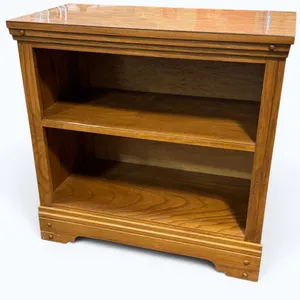 Oak Two-Shelf Open Bookcase with Decorative Trim