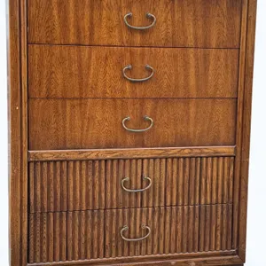 Mid Century Dixie Walnut Four-Drawer Chest with Tambour Door
