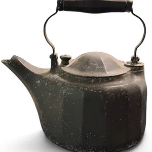 Griswold Cast Iron No. 101 Tea Kettle with Wire Bail and Wooden Handle
