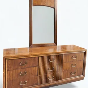 MCM Dixie Walnut Lowboy Dresser with Mirror