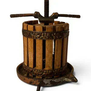 Miniature Wooden and Metal Fruit Press with Hand Crank