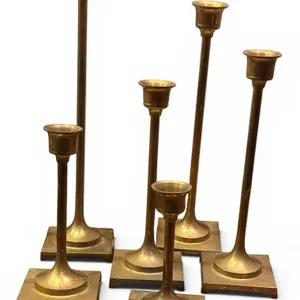Six Brass Candlesticks with Square Bases