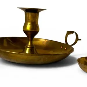 Three Brass Chamberstick Candle Holders, Made in Taiwan