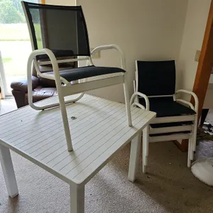 Metal Patio Table W/4 Chairs & Umbrella Stand, 42''X42''X30''