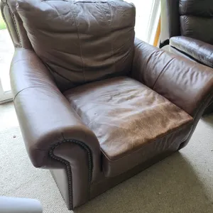 Overstuffed Leather Chair, A Little Worn, 48''X42''X36''