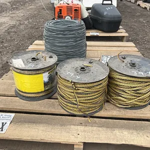 3 ROLLS RAYGARD HV PORTABLE ELECTRIC FENCE TAPE 660' PER ROLL, ROLL OF SMOOTH TENSILE WIRE & 12V BATTERY POWERED FENCE CHARGER