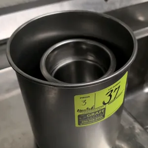Assorted stainless steel round insert pans. Includes 3 varying-sized round insert pans/bain-marie pots. Constructed of stainless steel. Ideal for food