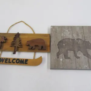 Wood Outdoor Themed Welcome Sign And Bear Wall Hanging