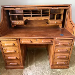 Vintage Oak Roll Top Desk with Drawers