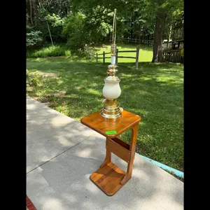 Vintage Brass Table Lamp with Wooden C-Table