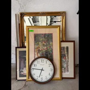 Framed Art Lot, Clock and Mirror