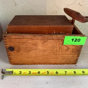 Vintage Wooden Box with Lid and Small Wooden Stand