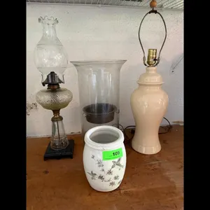 Vintage Oil Lamp, Glass Vase, and Planter Lot
