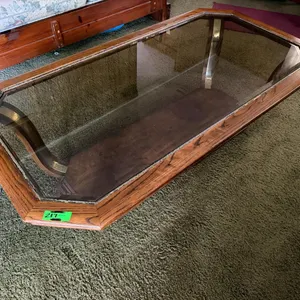 Oak Octagonal Coffee Table with Glass Top ...