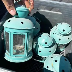 Crate of blue candle lanterns lot