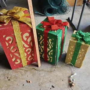 3 Pc Lighted Presents, Biggest 10"X10"X18"