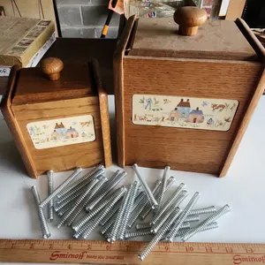 2 Wood Canisters W/Assorted Springs, Biggest 7.25"X6.5"X8.5"