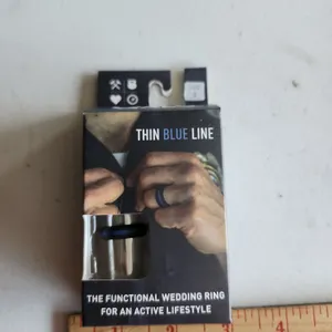 New Qalo Thin Blue Line Womens Size 5 Ring, Functional Wedding Ring For Active Lifestyle
