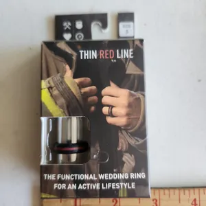 New Qalo Thin Red Line Womens Size 5 Ring, Functional Wedding Ring For Active Lifestyle