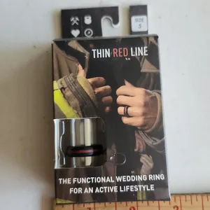 New Qalo Thin Red Line Womens Size 5 Ring, Functional Wedding Ring For Active Lifestyle