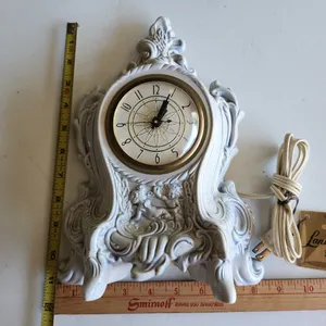 Vintage 1985 Lanshire Holland Mold Ceramic Electric Clock, Top Has Been Repaired, 8"X3"X11.25"