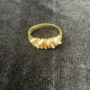 10K Gold Ring with White and Amber-Colored Stones