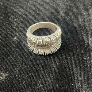 Sterling Silver Ring with Multiple Diamond Accents, Size 7.5