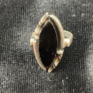 Sterling Silver Marquise-Cut Black Stone Ring, Size 5.5