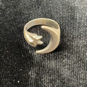 Mexican Silver Crescent Moon and Star Ring, Size 5.5