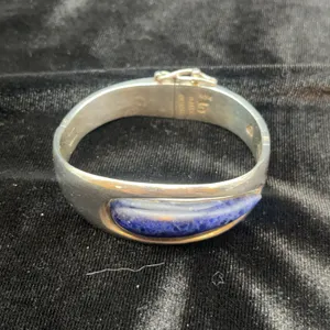 Sterling Silver Hinged Bracelet with Lapis Lazuli Insert, 62 Grams
