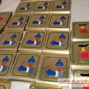 Over 60 - Vintage BOY SCOUTS OF AMERICA Metal Belt Loop Badges. Includes Community, Citizenship, Camping, Communications, Hiking, and First Aid. Count