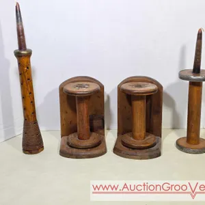 Antique Spool Decor. Book Ends Marled Habersham Plantation and Candle Stick Holders. K