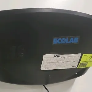 Ecolab 2'L poly bug light fly trap. Features a black plastic wall-mount housing, dual UV fluorescent lamps, and an internal adhesive glue board. Equip