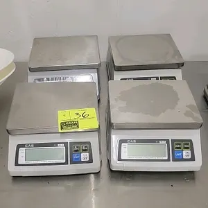CAS SW-10 digital portion control scale. Features a stainless steel weighing platter and an LCD display. Control panel functions include Zero, Tare, U
