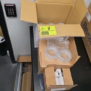 Assorted business and office supply lot. Includes a 2017 Fujitsu KD03710-D706 cassette unit (S/N: KP00017920), multiple rolls of Office Depot 1.89" x 