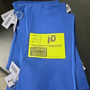 Cloth money bag. Features blue zippered canvas construction with a metal zipper and pull ring. Dimensions: approx. 5.5" x 10.5".