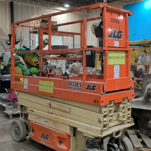 2016 JLG 2032ES electric scissor lift. Features a 20' maximum platform height and 800 lbs rated work load. Equipped with solid non-marking tires, plat