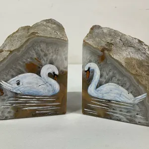 Swan Agate Geode Bookends