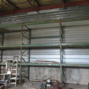 Pallet Racking – 14FT Uprights x5, 9FT Side Rails (24 Pcs), w/ Wood Plank Shelving