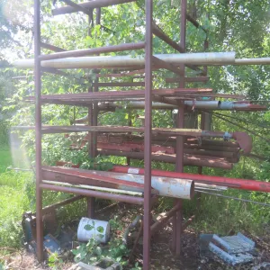 2x Steel Racks 10FT H x 4-1/2FT D x 3-1/2FT W – Welding Mtls: Pipe, Rod, Angle, Oil Well Pipe