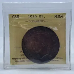 ICCS Graded Mint State 1939 Canada One Dollar