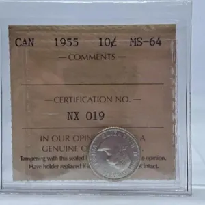 ICCS Graded Mint State 1955 Canada Dime