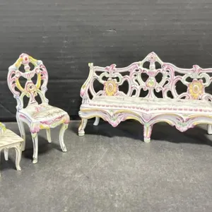 Miniature Porcelain Couch & Chair, Dresden Table