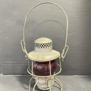 Vintage C.N.R. Red Glass Lantern - Chips