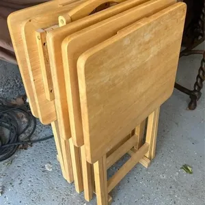 4 wooden TV trays with stand