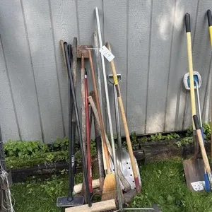 Yard Tools. Brooms, Axe, Shovel etc