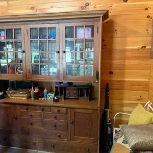 Oak Mission Style Cabinet w/glass doors