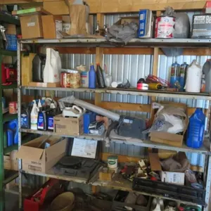 5 Shelf Metal Stand w/shop supplies, various oils
