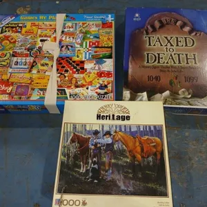 3 1000 piece puzzles, Taxed to Death Mystery